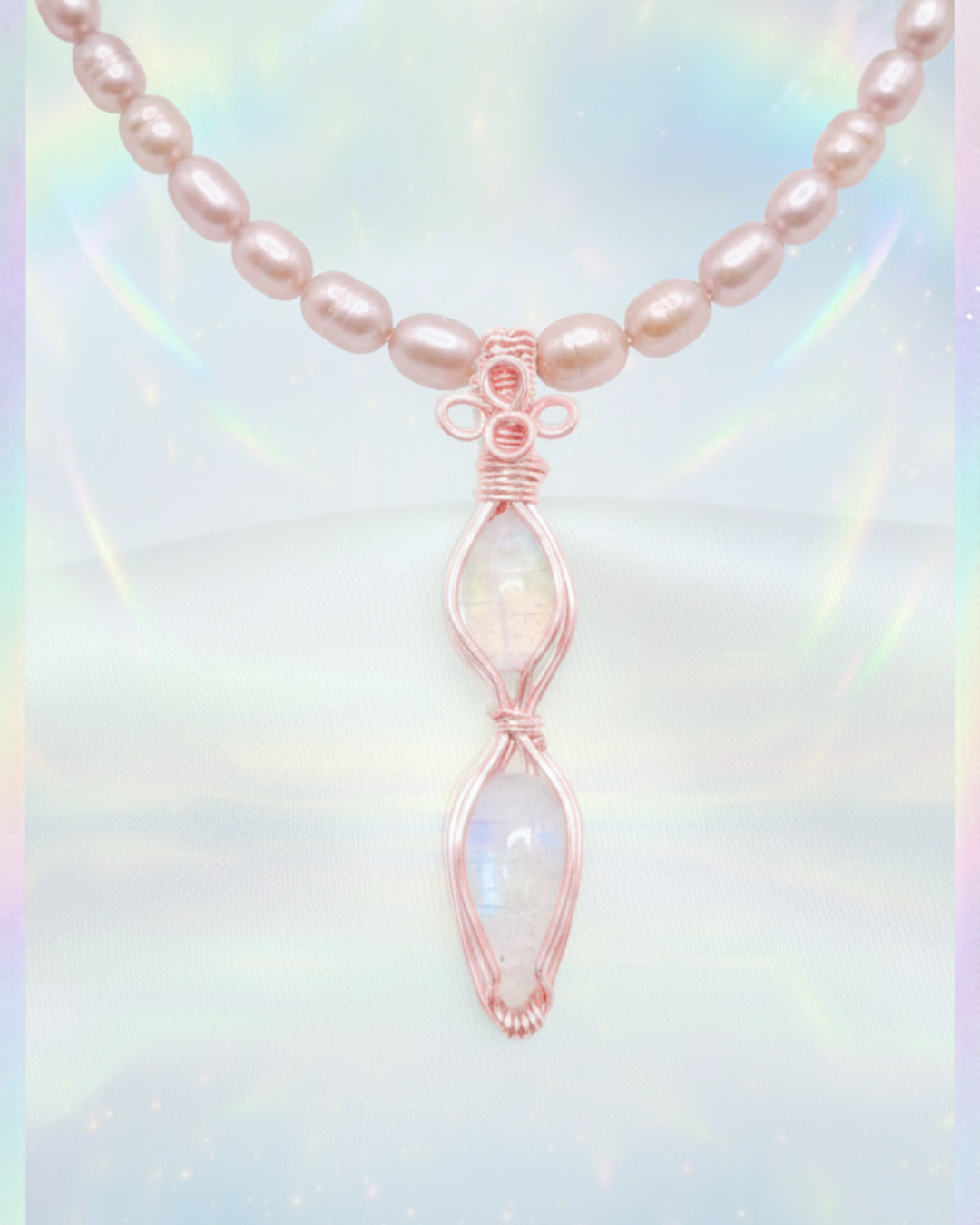 Pink Dual Moonstone Pearl Necklace - No.01 (Pink Pearl)