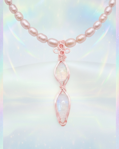 Pink Dual Moonstone Pearl Necklace - No.01 (Pink Pearl)