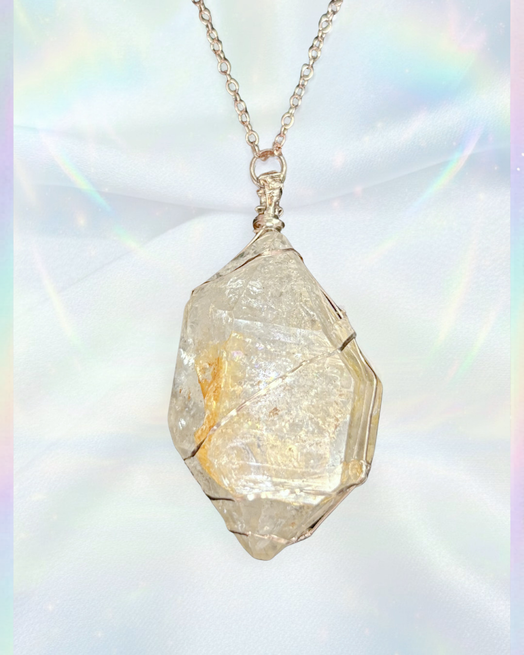 S925 Herkimer Diamond Necklace – No.01 (18K Rose Gold Plated)