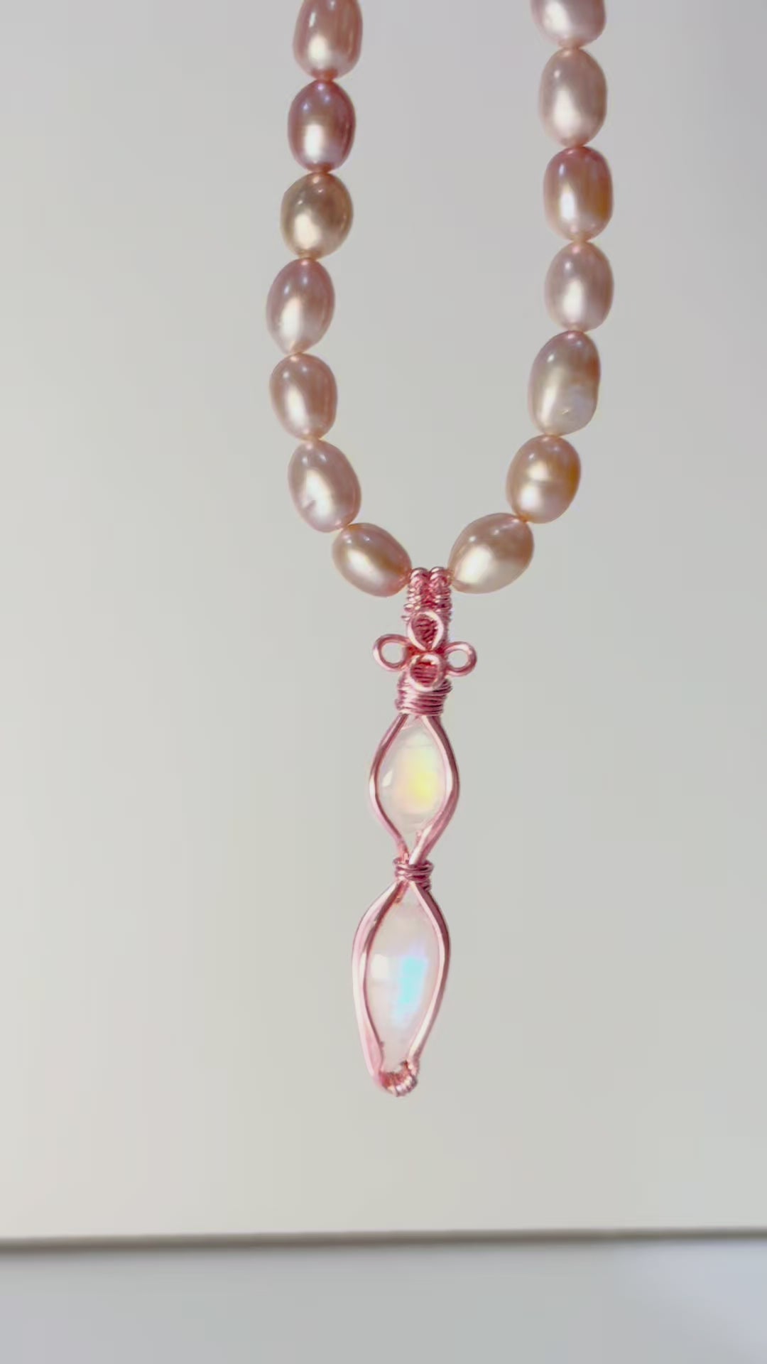 Pink Dual Moonstone Pearl Necklace - No.01 (Pink Pearl)